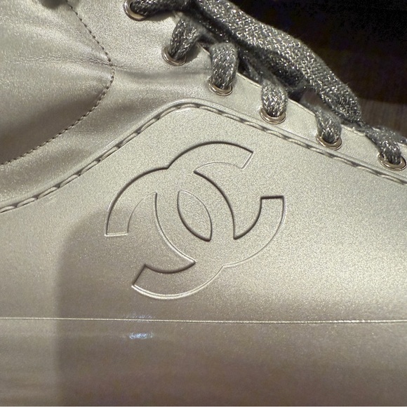 *SOLD* Chanel Men Silver Mid-Top Metallic Sneakers - Picture 17 of 17